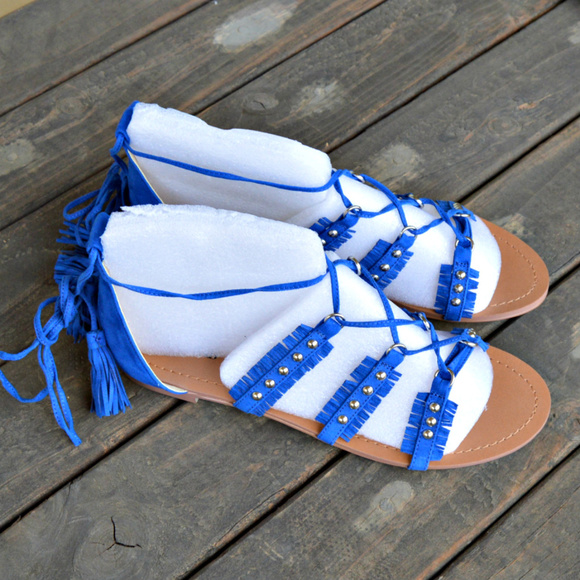 Nikole Lace Up Fringe Flat Sandals With Tassels - Picture 4 of 5